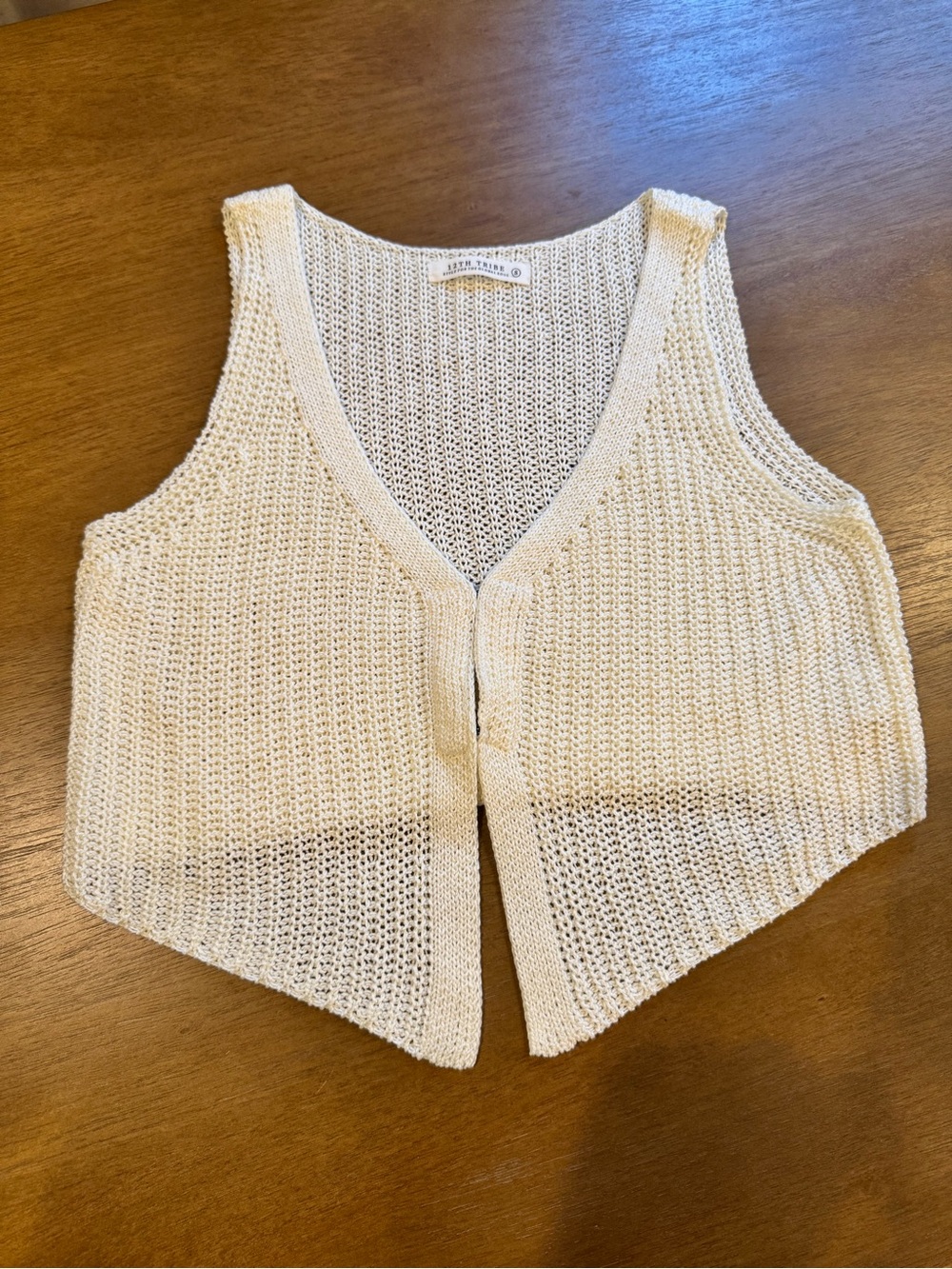 12th Tribe Cream Crochet V-Neck Sleeveless Knit Vest
